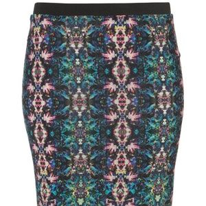 TOPSHOP Neon Print Midi Pencil Skirt